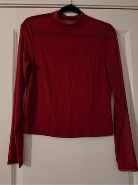 Semi Sheet Red Long-Sleeve Mock Neck Women's Top XL